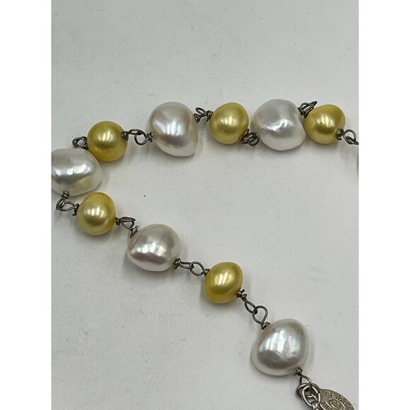 Deidda Firenze Italy Yellow White Baroque Pearl Bracelet Sterling Silver 8.25 - Picture 2 of 10